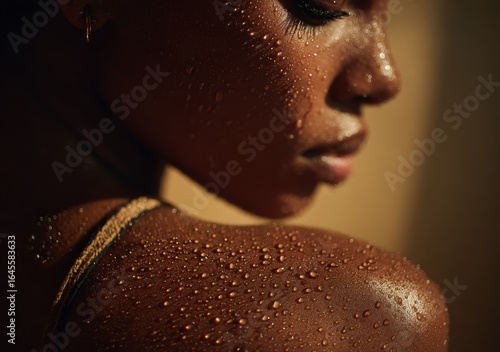 Water droplets on tanned skin