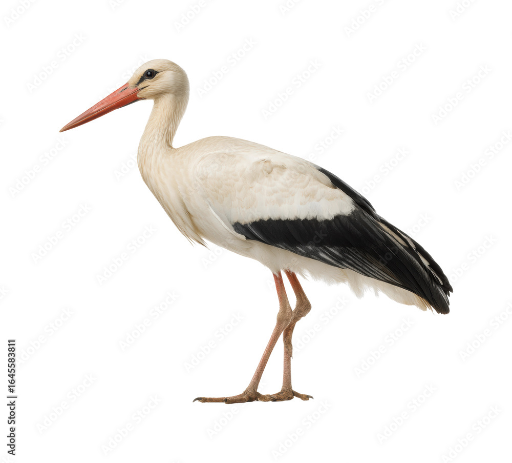 Fototapeta premium Stork bird standing gracefully in nature wildlife scene, isolated on transparent background, png