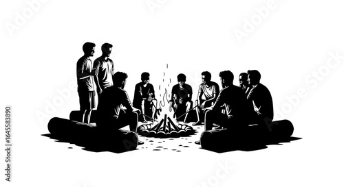 strengthening bonds a silhouette illustration of friends sharing stories and camaraderie around a campfire perfect for team building and friendship concepts