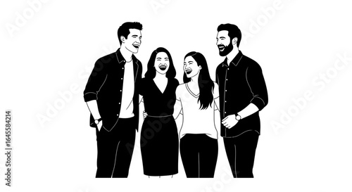 happy diverse team collaboration illustrative black and white image of joyful colleagues perfect for websites marketing materials and team building presentations