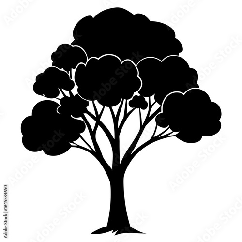 Minimalist solid black eucalyptus tree silhouette graphic