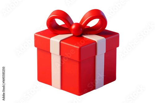A bright red gift box with a white ribbon and bow isolated on transparent background