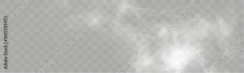Realistic white smoke or mist effect with soft, swirling patterns on a transparent background. Perfect for overlays and atmospheric designs.