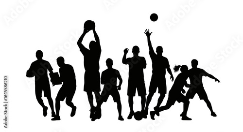 diverse team of athletes in action powerful silhouettes for sports websites marketing and team building presentations