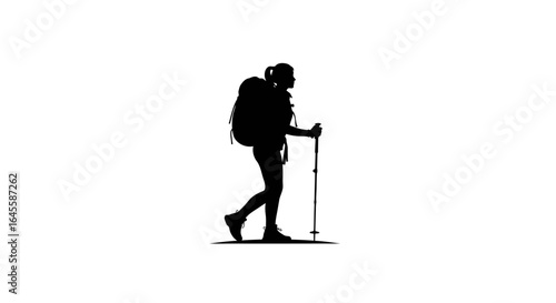silhouette of a female hiker with backpack and trekking poles perfect for adventure travel and outdoor lifestyle branding