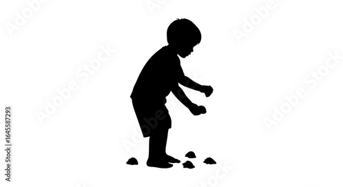 childs play silhouette of a young boy picking up stones perfect for educational materials childrens books and websites focusing on childhood development and play