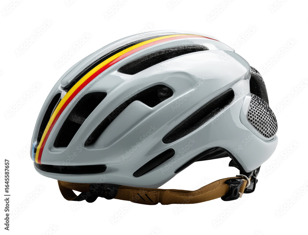Fototapeta premium Cycling safety gear adventure helmet bright colors, isolated on transparent background, png