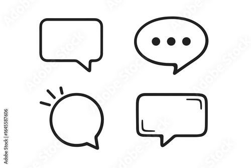 Speech bubble icon set. Chat box vector collection for communication apps. Modern line art message bubbles for dialogue, comment, or notification. Social media talk signs.