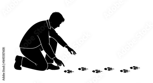 following the trail to success a businessman examining clues and footprints leading to opportunity