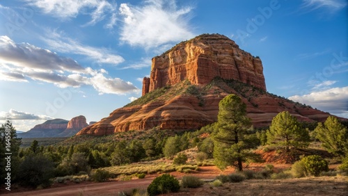 Sedona's Bell Rock Sunset Wide Shot Composition, Red Rock Landscape, Arizona Scenery, Bell Rock Formation Sedona, Arizona, Landscape Photography