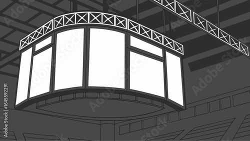 Arena Scoreboard with White Screens and Steel Frame.