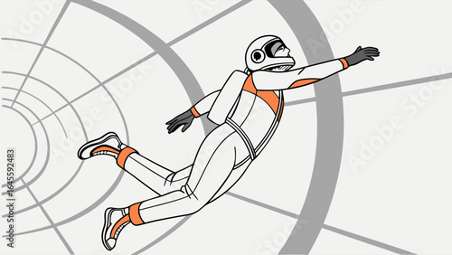 Astronaut in Freefall White and Orange Spacesuit.