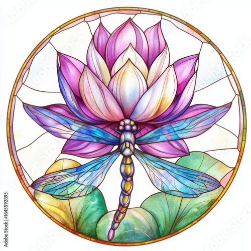 Watercolor Dragonfly and Lotus Flower Mandala