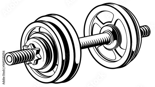 Black and White Illustration of a Weightlifting Dumbbell.