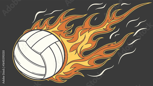 Fiery Volleyball Design A flaming volleyball graphic.