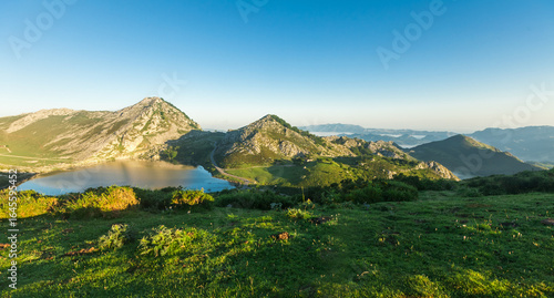 views of the mountain lake of the national park peaks of europe