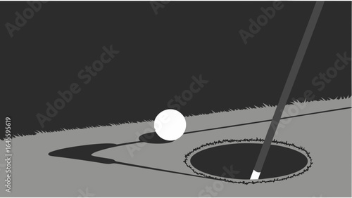 Golf Putting Green Ball Near Hole with Flag.