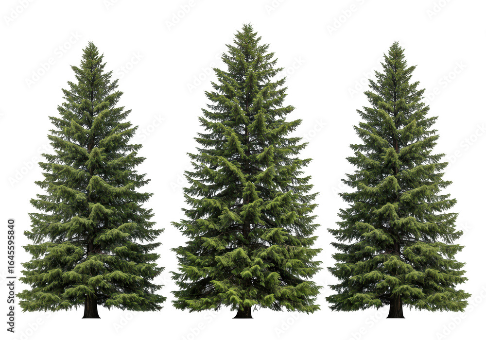 Obraz premium Three green pine trees isolated on transparent background