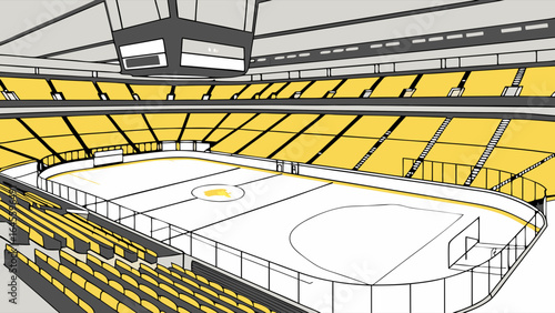 Indoor Ice Hockey Arena with Yellow Seating.