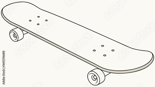 Isolated Skateboard Illustration with Wheels and Mounting Holes.