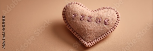 Heart with the Name Feene Embroidered on a Beige Background, Love and Affection