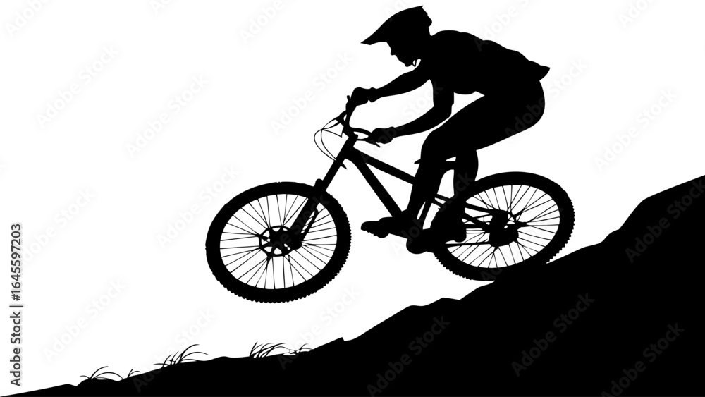 Fototapeta premium Mountain Biker Silhouette on Steep Hillside.