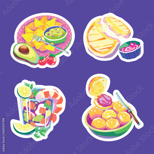 Vibrant Hand Drawn Flat Illustrations of Popular Latin Dishes Sticker Collection