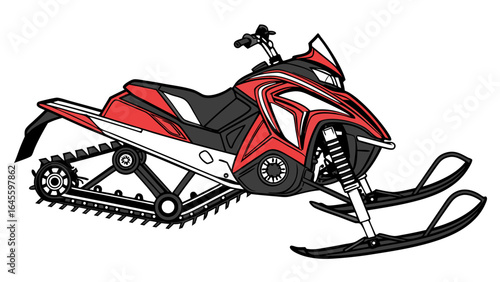 Red and White Modern Snowmobile Design Illustration.