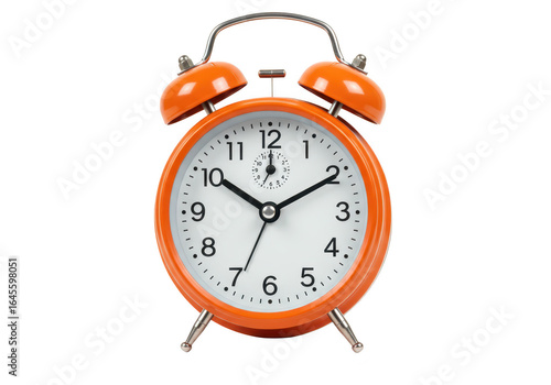 Orange twin bell alarm clock isolated on transparent background