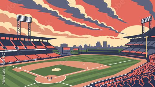 Retro Baseball Stadium at Sunset 2.