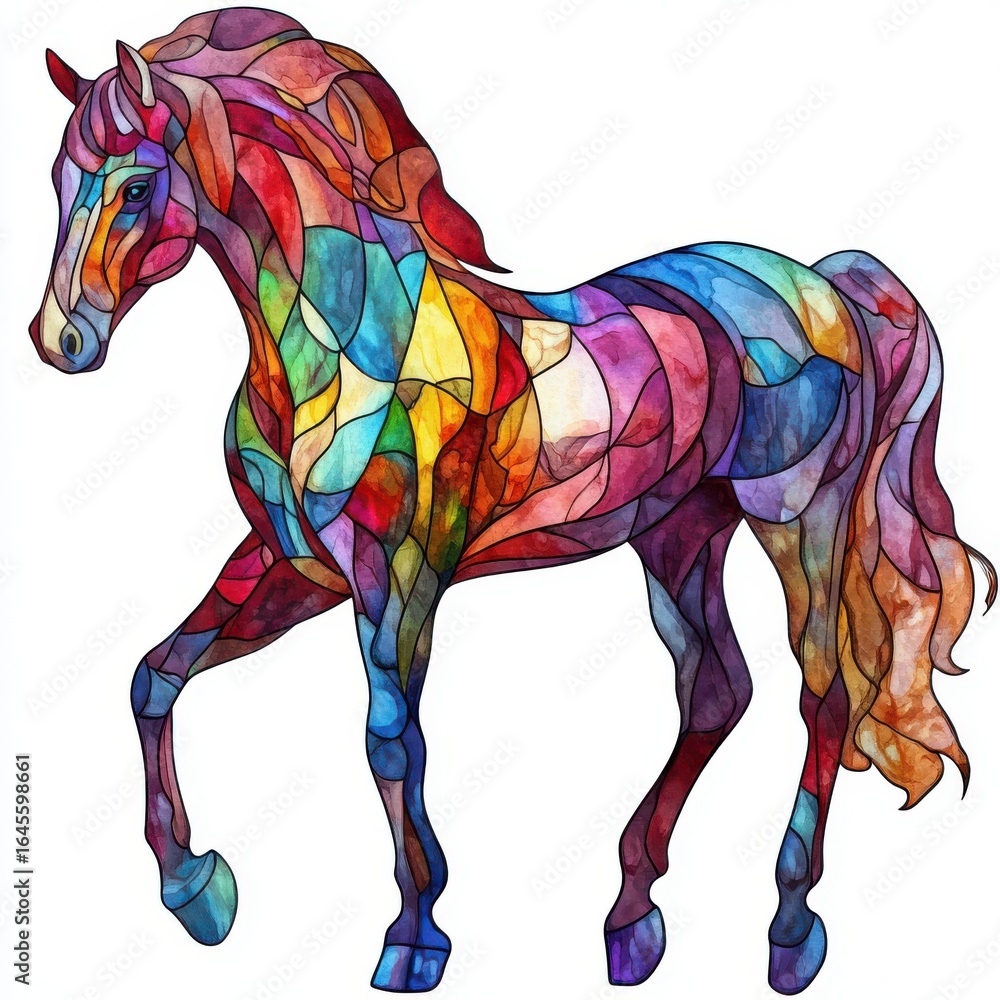 Obraz premium Colorful Stained Glass Style Horse Watercolor Painting