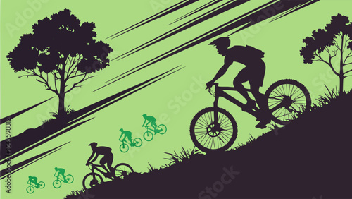 Silhouette of Mountain Biker Descending Hill.