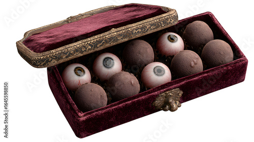 Eyeballs in Velvet Box, isolated on transparent background