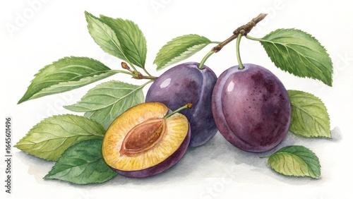 Watercolor Plum Still Life ...