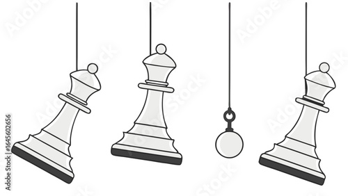 Three Hanging Chess Queens and a Pendulum.