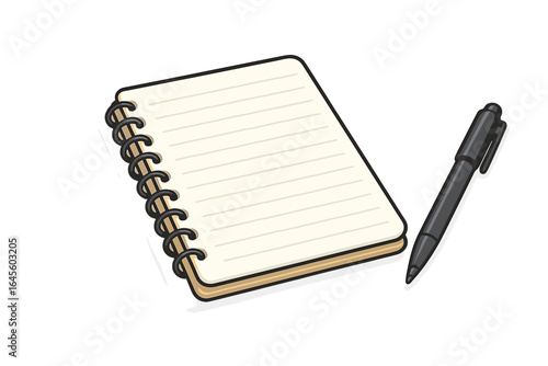 Blank Lined Notebook and Pen Vector Art: Clean Surface for Writing, Note-Taking, Study, and Office Tasks – Cartoon Style Illustration