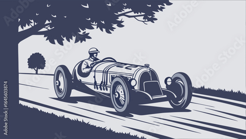 Vintage Race Car Driven by a Driver.