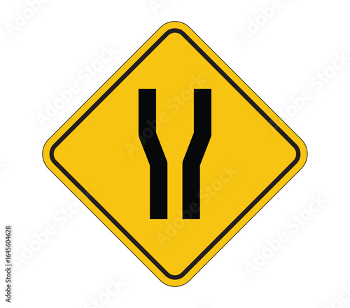 Road Warning Sign Indicating Lane Merger Ahead for Drivers