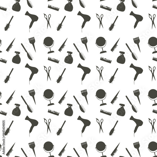 Stylish black and white hair salon tools pattern.
