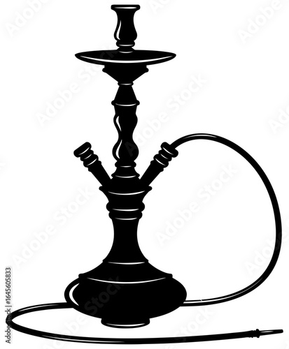 Silhouette of a hookah, ornate and detailed.
