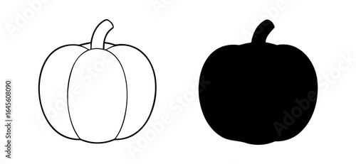 Two pumpkins, one outlined, one solid black.