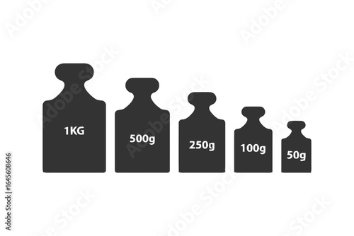Weights of different kilograms and grams.