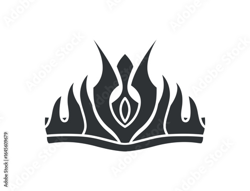 Ornate crown, stylized flames, regal design.
