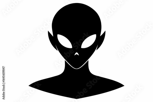 Silhouette of an alien head, serious expression.
