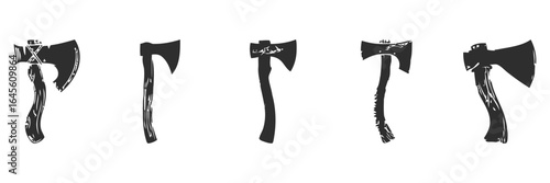 Four stylized axes, simple and strong.