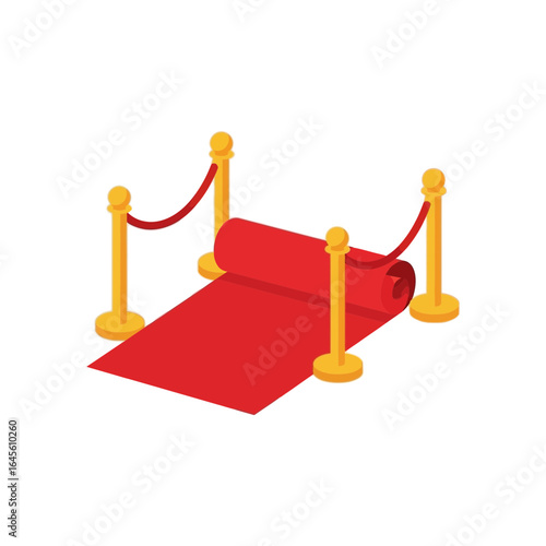 Red carpet rolled out between yellow stanchions with red ropes.