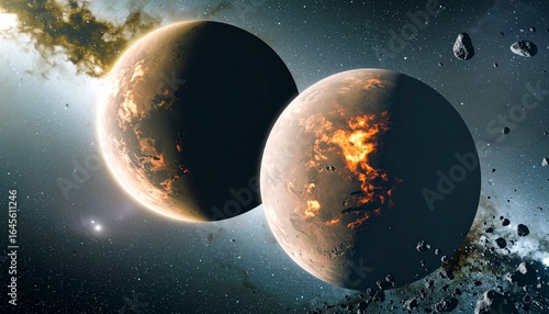 planets crashing the beginning of the universe concept