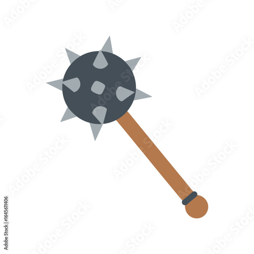 A mace weapon with a spiked head and wooden handle.