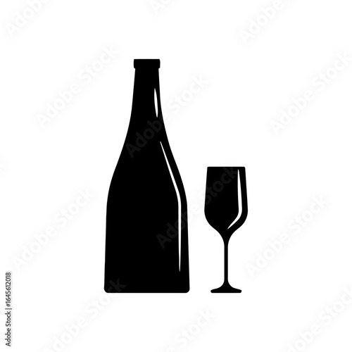 Wine bottle and glass, simple icon.
