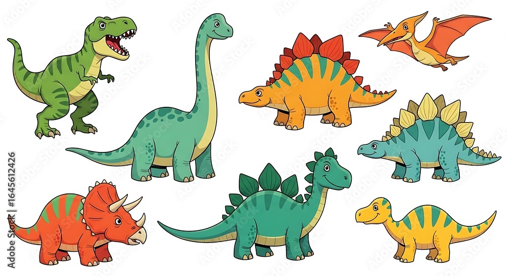 Naklejka premium Collection of colorful cartoon dinosaurs isolated on white background